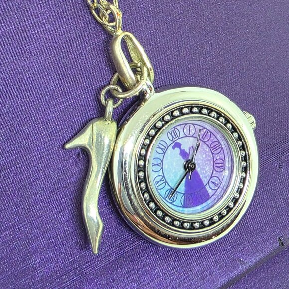 Disney Cinderella Broadway Watch Shoe Necklace Silver Purple 24" Chain - Working - Picture 6 of 10